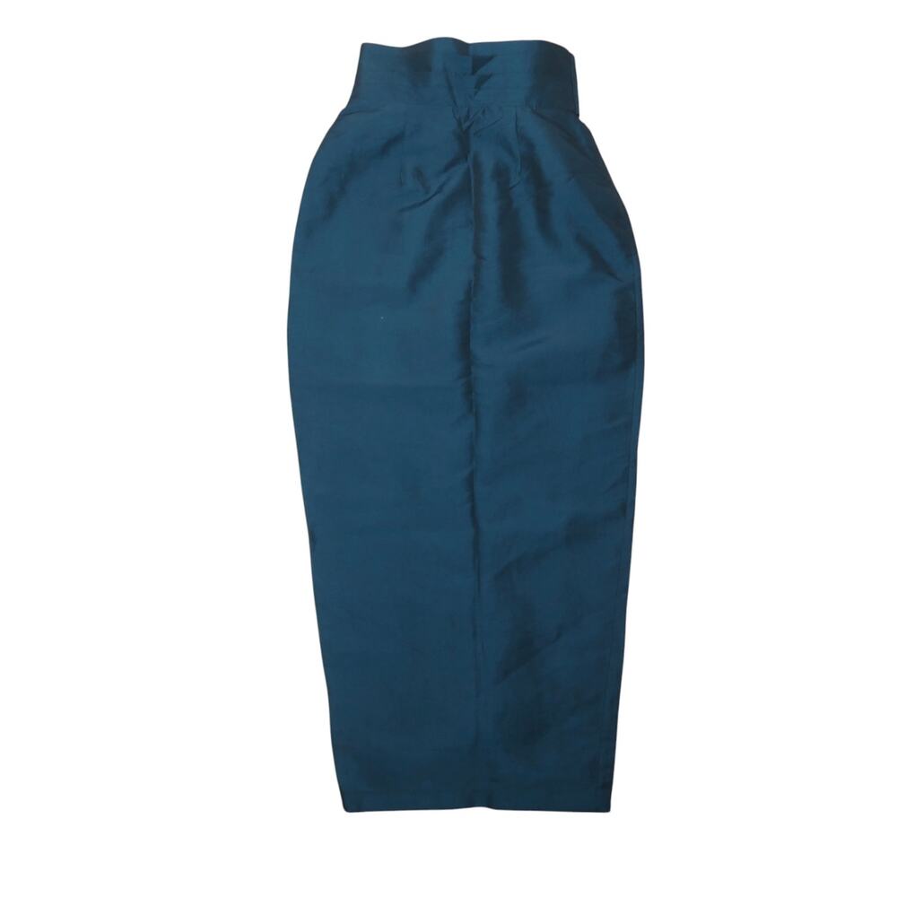Vintage 80s Flamingo Taffeta Teal Blue Formal Long Maxi Column Skirt